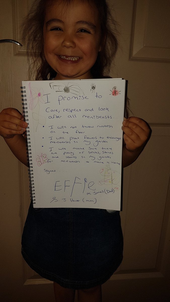 OriginalSHunter's tweet photo. Effie's contract to care for mini beats, and her poster to stop people throwing litter @CwmbachPri https://t.co/u3Tu08t7eL