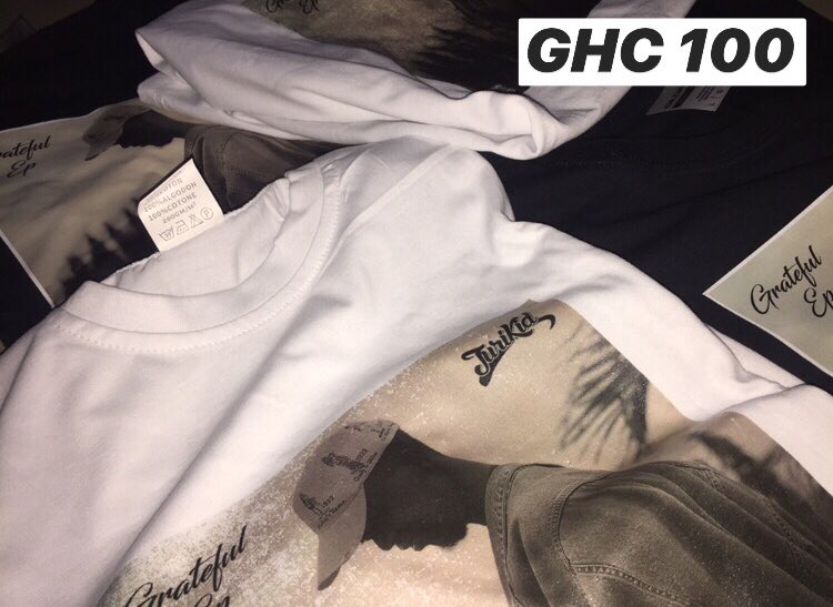 Jurikid's tweet photo. The Grateful EP Tees are out and selling exclusively to those who want to support the project. Its going for GHC 100 per Tee and we deliver nationwide. Please DM me if you want to place an order. 

EP still available for free. Thank you for supporting a brother. #Grateful https://t.co/29IHKmvzy8