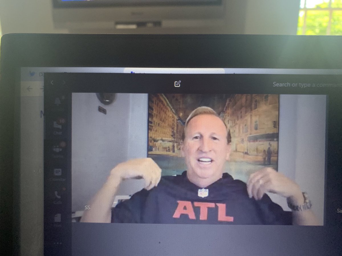 BJewkes's tweet photo. Big shout to @steveshenbaum for joining our all-team call, and in uniform no less!! If you need a smile, or your organization needs a high-energy presenter to fire up the troops, you can’t miss with Steve or @GameOnNation! https://t.co/Mh77puV5nQ