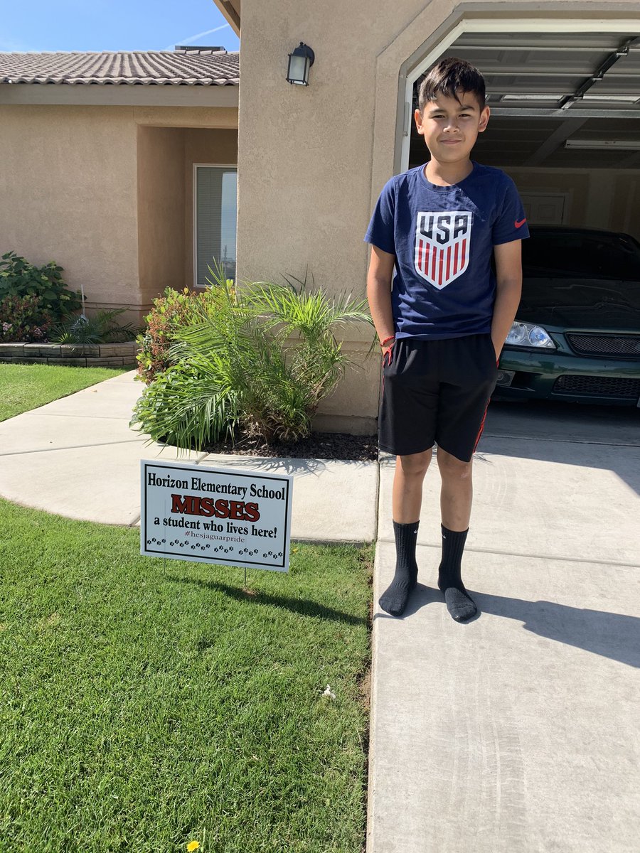 Thank you <a href="/Horizon_Jaguars/">Horizon Elementary School</a> for the gesture. Aaiden was so excited to wake up to this #distancelearning #TogetherWeCan