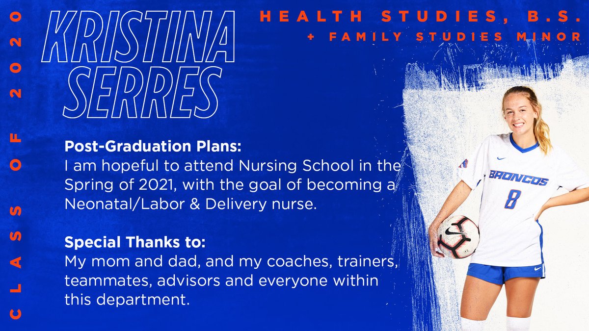Congratulations to 4⃣-time All-Academic Mountain West honoree Kristina Serres on earning your bachelor’s degree!

Friday’s virtual ceremony for Bronco student-athletes is set for 11 am on Facebook Live.

#BleedBlue