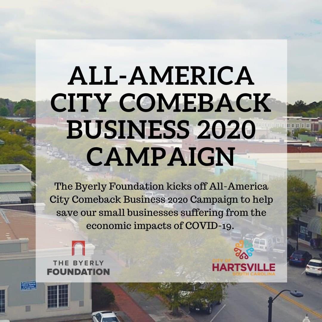 Exciting news for Hartsville today as the Byerly Foundation kicks off the All-America City Comeback Business 2020 Campaign. More info at: hartsvillesc.gov/news/byerly-fo…