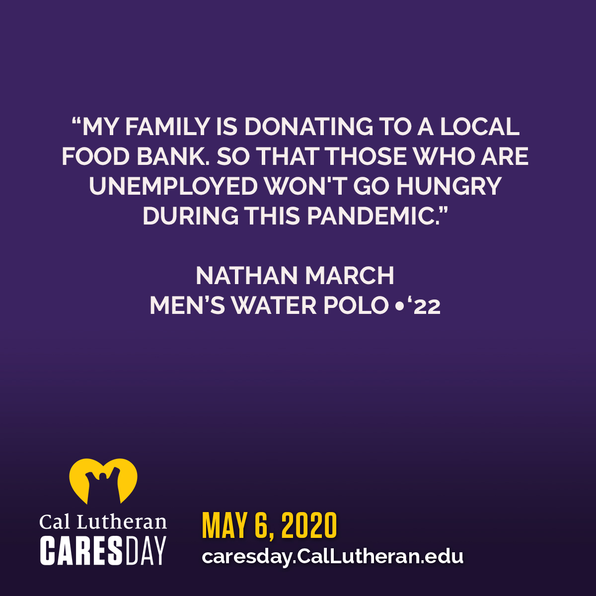 Here is Nathan March from <a href="/CLUmWaterPolo/">Kingsmen Water Polo</a>! 

#GoKingsmen | #OwnTheThrone | #CalLutheranCares