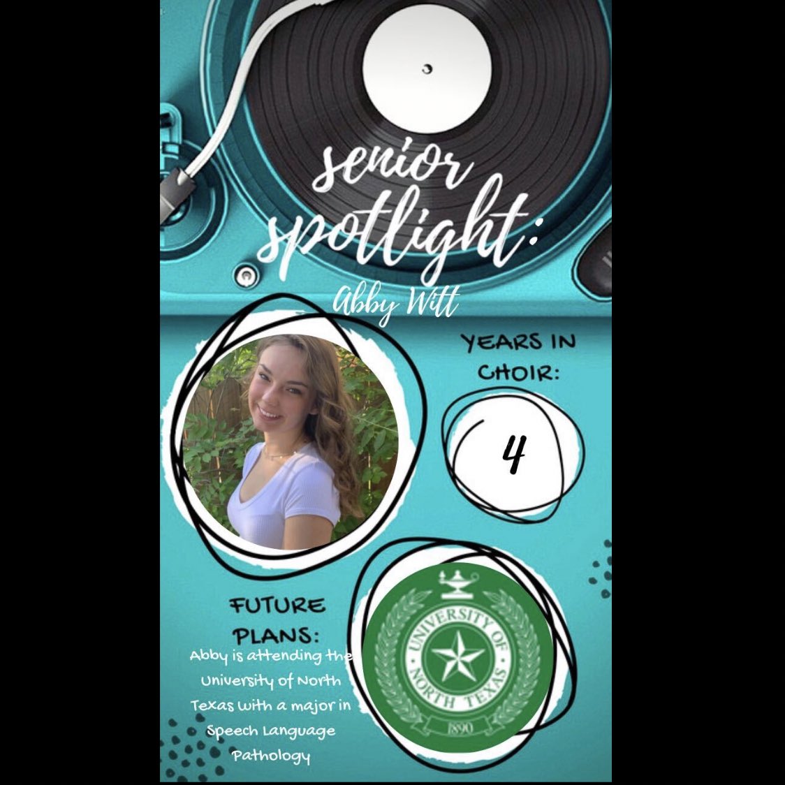 AustinHSChoir's tweet photo. OMG @abbbywittt is graduating! 😭 In her FOUR YEARS in Austin Choir she has served in 3 officer positions including President. Her favorite choir memory is singing in the @rocktopia LIVE concert at @SmartLiveTX. Next up: training to become a SLP at @ASLPatUNT! #StruggleBetter https://t.co/HuMyV9pBOq