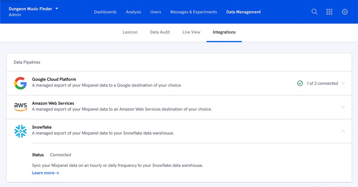 🆕Mixpanel now integrates with <a href="/SnowflakeDB/">SnowflakeDB</a>!

Now, you can send data from Mixpanel ➡️Snowflake, combine it with other data sets—like from billing or Salesforce—and run custom analyses.

Get started by enabling the toggle in the Integrations tab 👇

#WhatsNewWednesday
