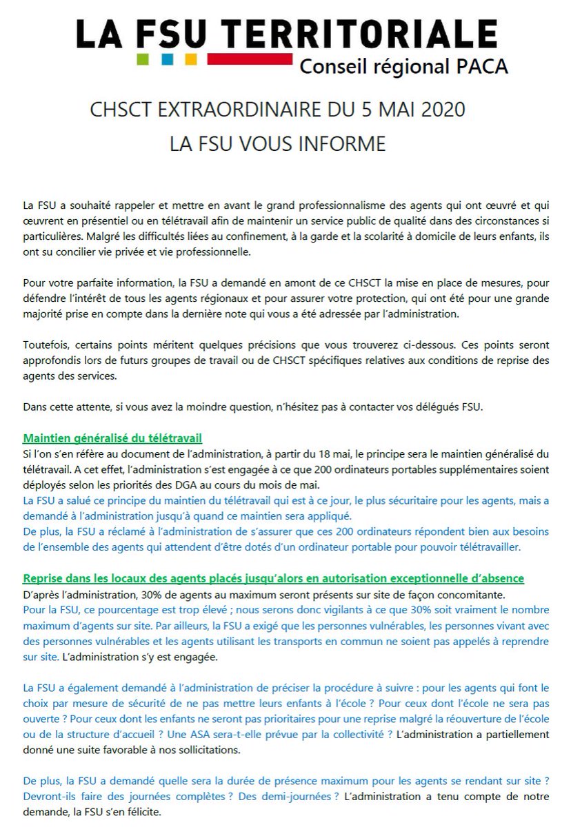 FSUregionSUD's tweet photo. ⁦@FSUregionSUD⁩ compte rendu service Chsct du 5 mai https://t.co/NffcD5U1xJ