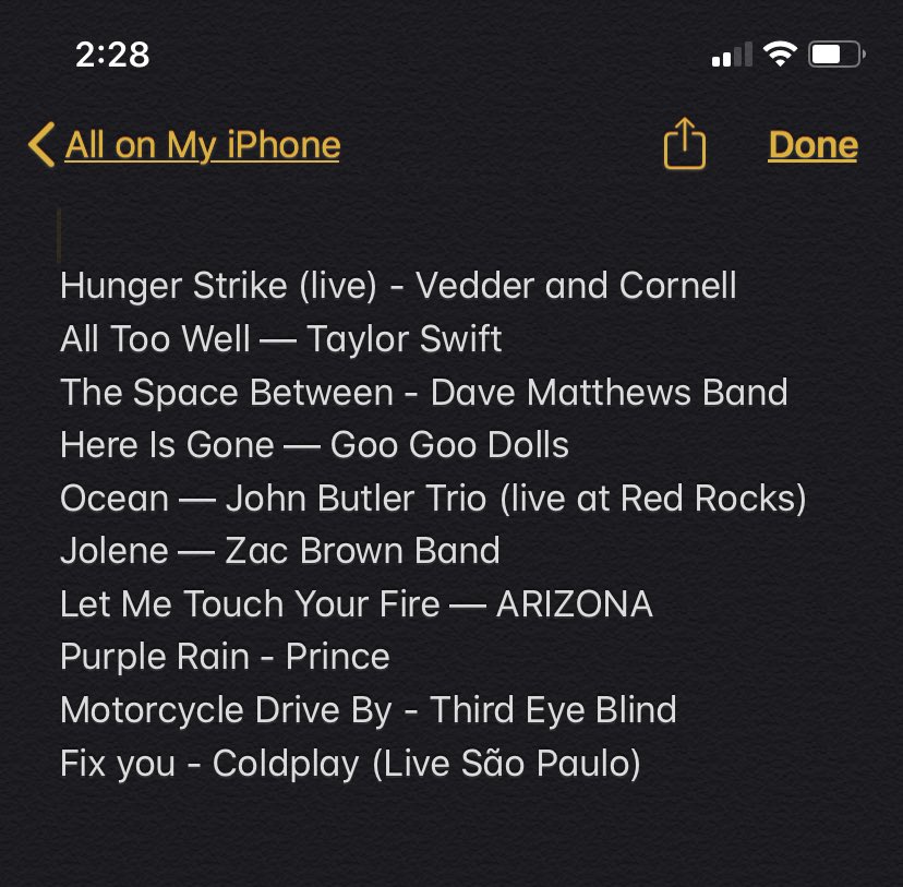ShayneAnderson3's tweet photo. @Ricer18 @TWoodsie22 @stevekelley25 @FeitsBarstool @dariusrucker @PearlJam @HootieTweets @RollingStones @davematthewsbnd @thekillers @StevieNicks Took me a bit to refine my list, guys, hope you didn’t hold your breath https://t.co/hJtq54CY3Z