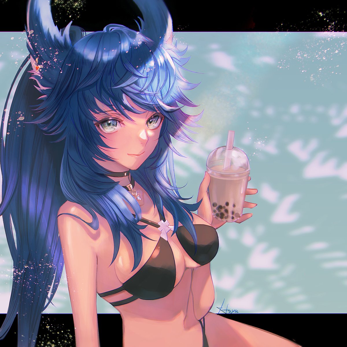 タピオカな水着褐色美女 イラスト 冬海煌 Fuyuumikouのイラスト