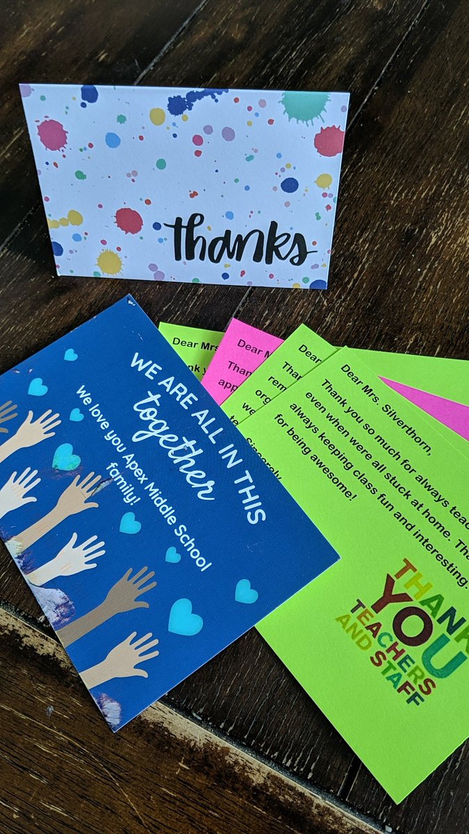 This has to be one of my top mail days ever! Thank you to my students for your kind and thoughtful words, and thank you AMS staff for putting this together!
#wcpssthankateacher <a href="/apexmscougars/">Apex Middle School</a> #thrivewithPRIDE #WeAreAllInThisTogether