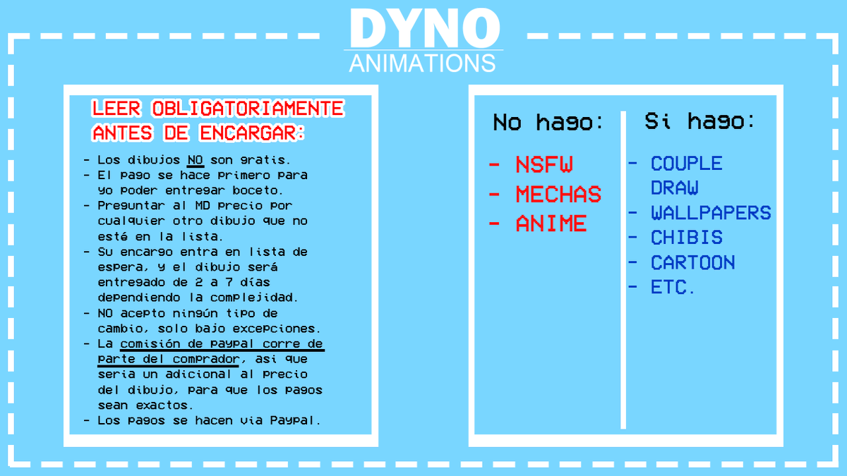 DynoKawaii's tweet image. LISTA DE PRECIOS:
- MD ABIERTO PARA COMISIONES
- LEER BIEN ANTES DE COMPRAR
- DIBUJOS 100% ORIGINALES
PD: La lista de precios aun no esta acabada, aun faltan mas cosas, se irán añadiendo a este hilo cuando tenga los ejemplos.
PD2: Espero su comisión y estoy siempre a la orden.