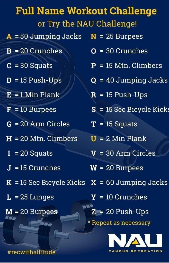 NAUAlumni's tweet photo. Home workouts the #LumberjackWay! Who wants to take this #WellnessWednesday challenge? 💪💙 https://t.co/Ngwwo2h2f5