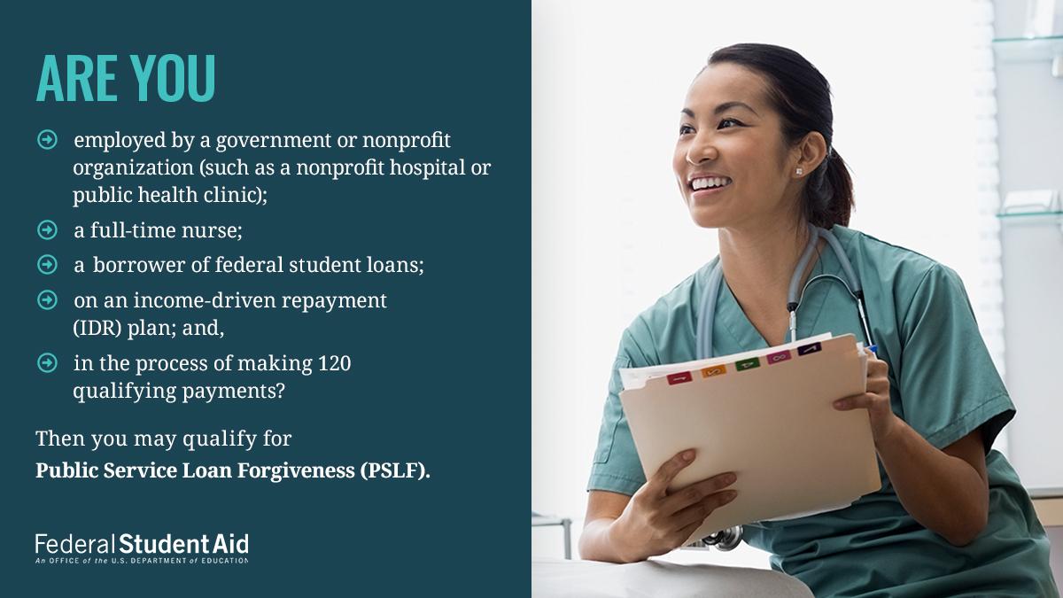Where would we be without the compassion and hard work of our nurses? #NationalNursesDay

Nurses, did you know that you may be eligible for Public Service Loan Forgiveness (PSLF)? Learn more: bit.ly/2zcDQWK
