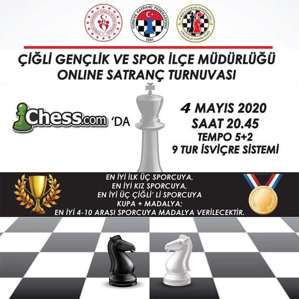 Cigliilce's tweet photo. 4 Mayıs Pazartesi günü gerçekleştirilen Çiğli GSİM Online Satranç Turnuvasında 320 kişinin katılımı ile tamamlanmıştır.Tüm yarışan ve dereceye giren sporcularımızı tebrik ederiz.@NedimKoksal @NuammerUslu @kasapoglu @GSBgenclik @Izmir_GHSIM @gencliksporbak @mehbaykan https://t.co/wG29LWf75D