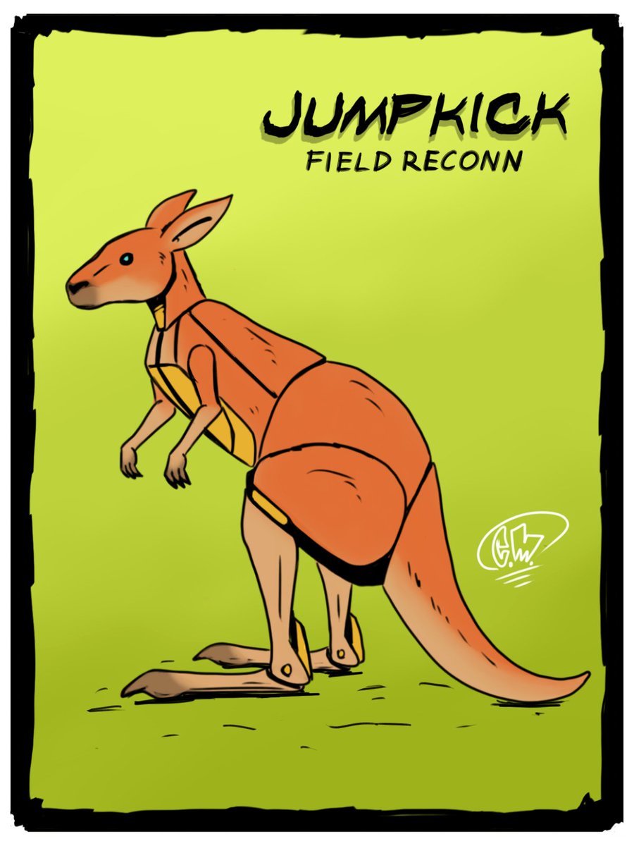 You know how sometimes I ask for an animal or object to make up characters for an existing property? Well it& #39;s that time again and it& #39;s   #BeastWars! Gimme an Animal+Faction+Function and see what I come up with. example this is a kangaroo+maximal+reconn.   #digitalart   #dailydrawing