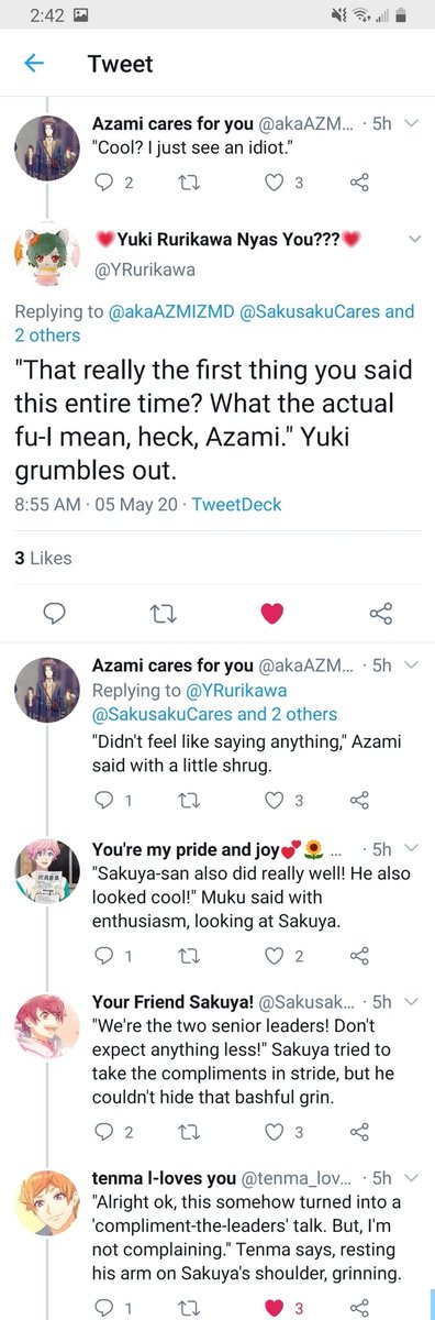 48. Azami returns and somehow doesn't die on the spot? we really broke him- watch your language Yuki- also this is where a bunch of ooc shenanigans happened - let's be real, pairing the leaders is op and the world should watch out