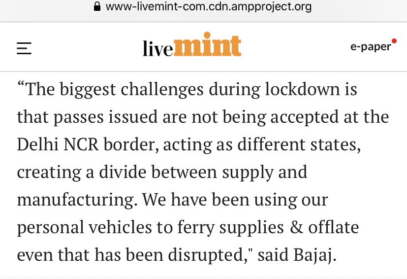 DeepBajaj's tweet photo. NCR border (Gurgaon) is a big bottleneck! We deal in essential products, have permission from Delhi Police but unable to enter Gurgaon to deliver our masks, disinfectant sprays, pads etc to pharmacies /stores ! @DC_Gurugram plz help. Thank you @livemint for sharing our situation https://t.co/J55kDng2Rf