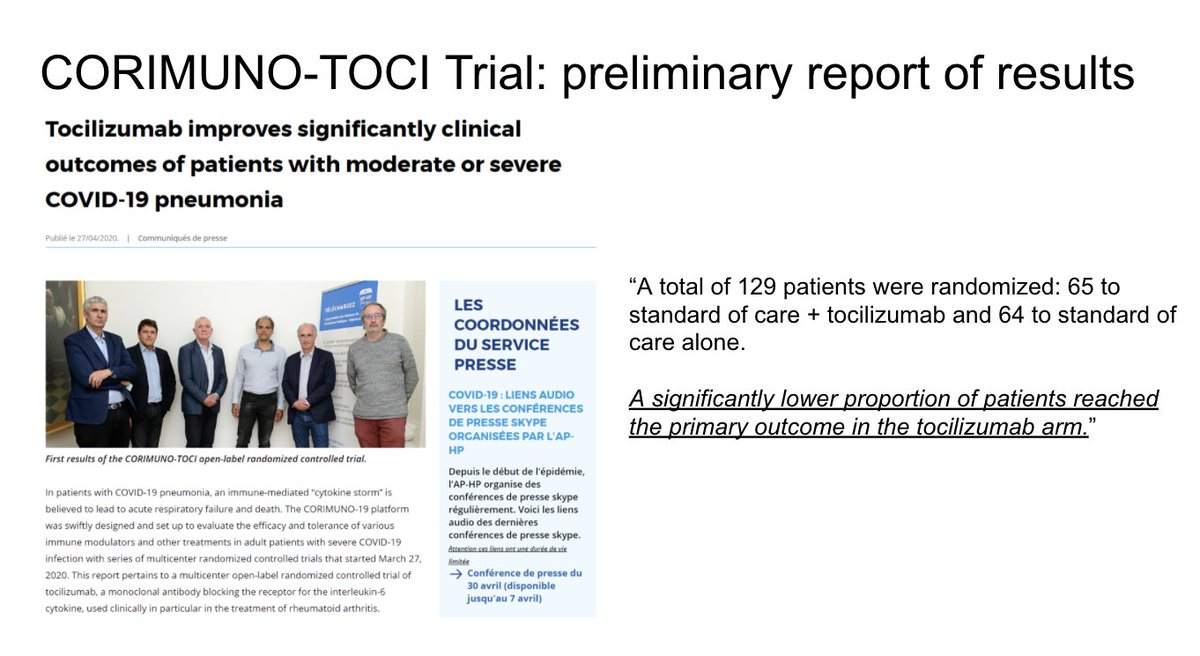 They reported a benefit with tocilizumab. More details are hopefully to come soon. We need more placebo controlled data on this topic to learn more