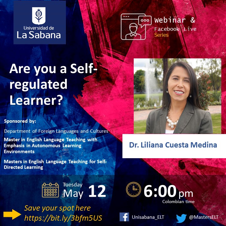 MastersELT's tweet photo. On May 12th, Dra Liliana Cuesta Medina, will be hosting the webinar "Are you a self-regulated learner?". Dra Cuesta is a teacher trainer, lecturer, researcher in the Master’s programs. https://t.co/zYUw8fl1s0 https://t.co/t4QEWemdRM