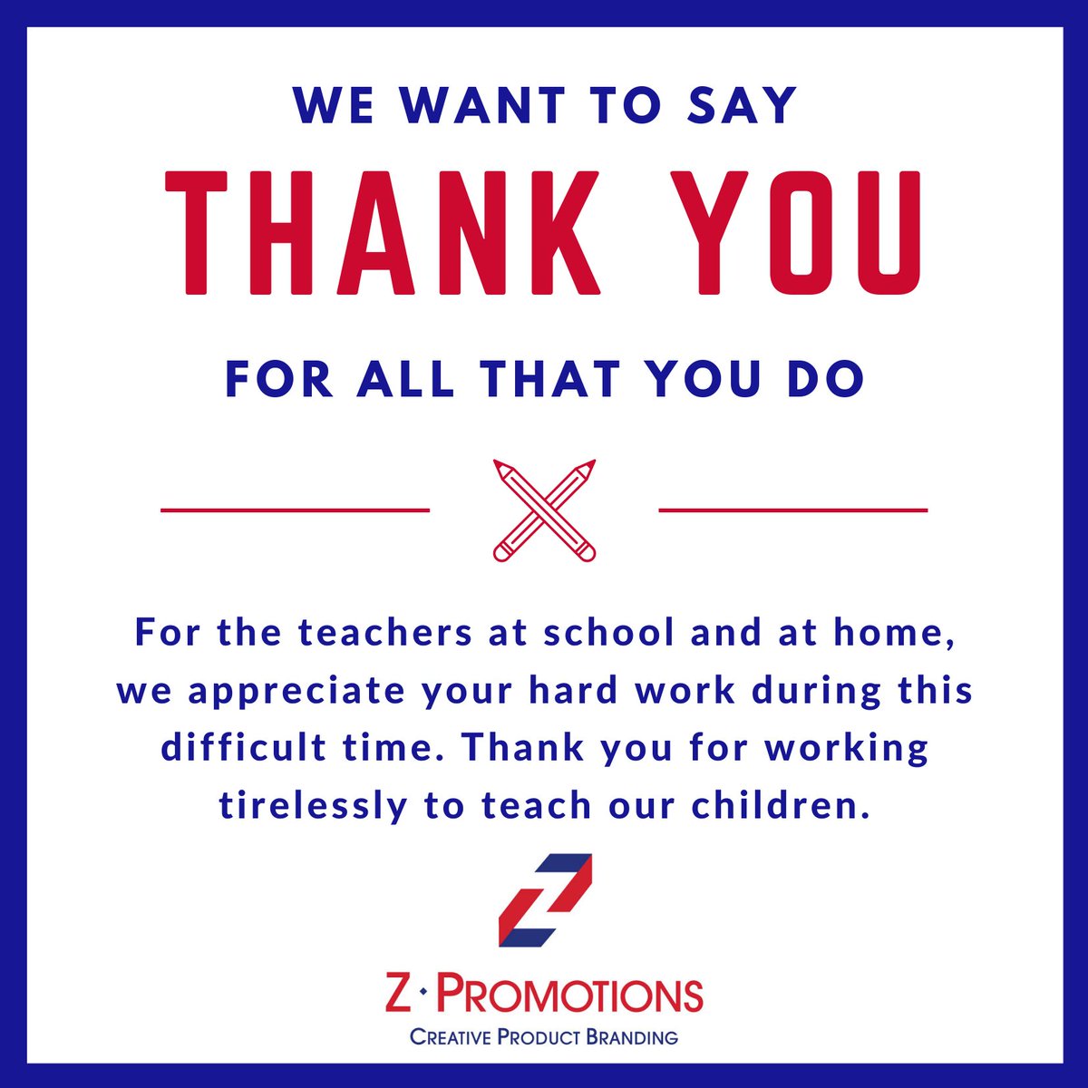 Zpromos's tweet photo. It is Teacher Appreciation Week! Thank you, teachers, for your knowledge, compassion, and patience.
#CreativeProductBranding #ZPromotions #TeacherAppreciationWeek https://t.co/dO8LuDsyJs