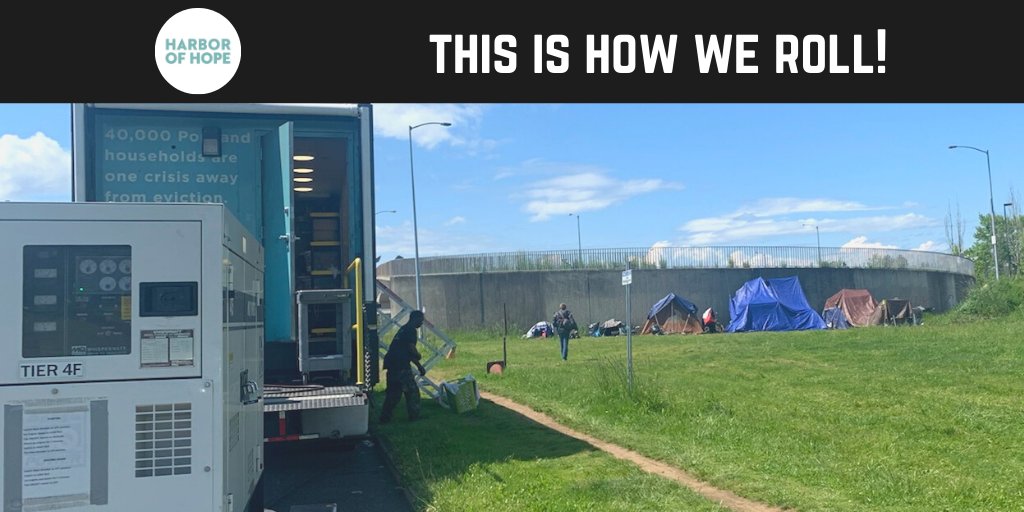 HarborOfHopePDX's tweet photo. This is how we roll! We answered a call for help to service the homeless community located by I-205. Our newest location will be at the East Portland Community Center on Tuesdays' but for now we're rolling up along I-205 to help those most in need! #Endhomelessness #Portland https://t.co/LClTzo5wpY