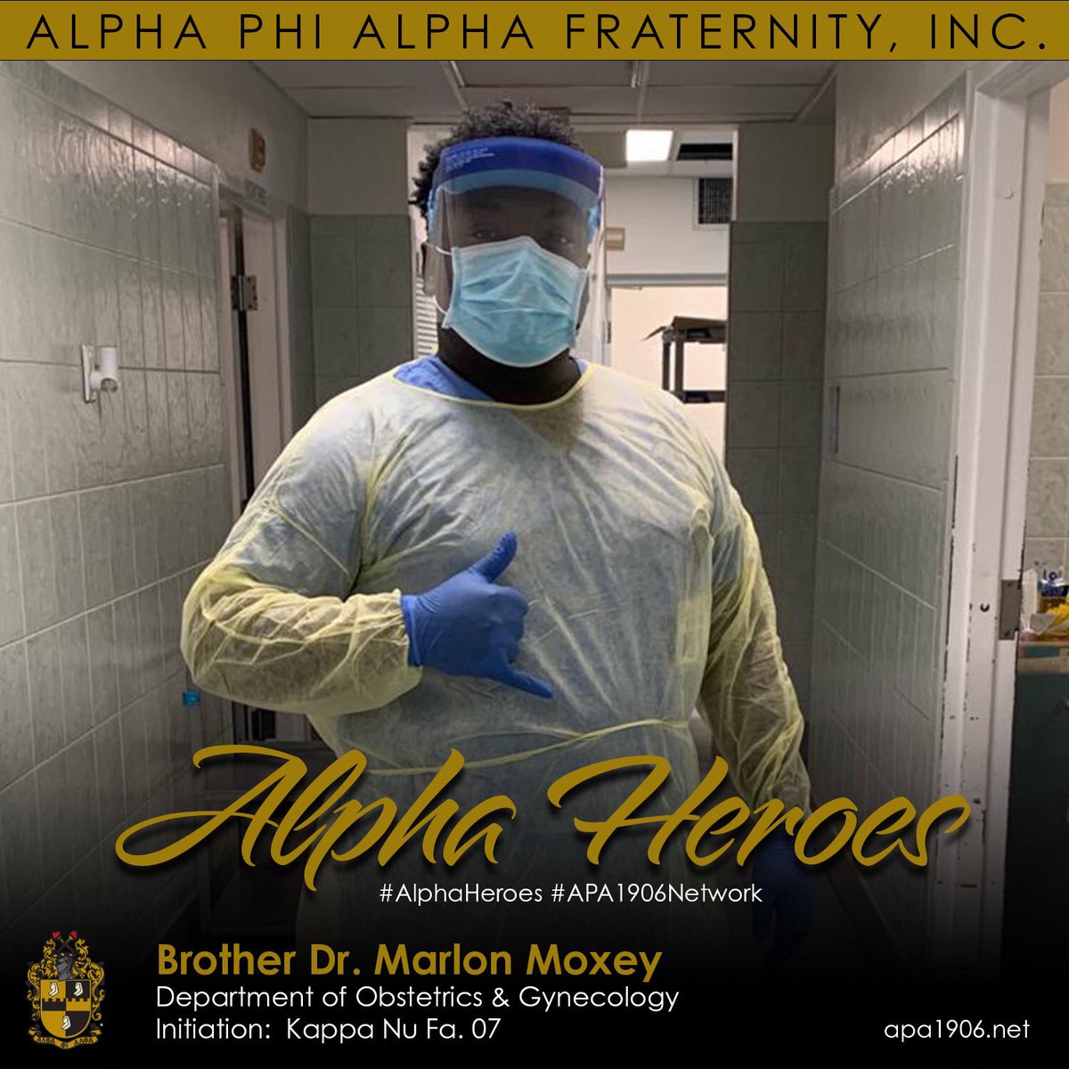 #AlphaHeroes || We honor Brother Dr. Marlon Moxey on the frontline battling the #COVID19 pandemic. He encourages everyone to wash your hands and stay home. Stay safe, dear Brother. We thank you for your service! 

#APA1906Network #ServantsOfAll #ThereGoesAnAlphaMan #KappaNu