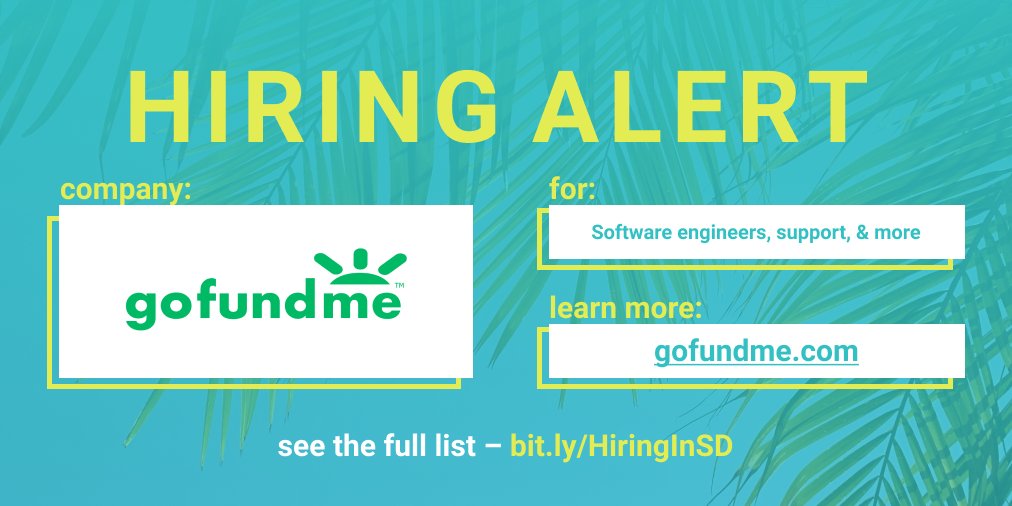 SDlifechanging's tweet image. 👉 Hiring alert: @gofundme is looking for software engineers, customer support specialists, &amp;amp; more to join its San Diego team. By championing causes that matter, this company is pretty life-changing — are you ready to join them? &amp;gt;&amp;gt; buff.ly/3fuzBWX #SDlifechanging