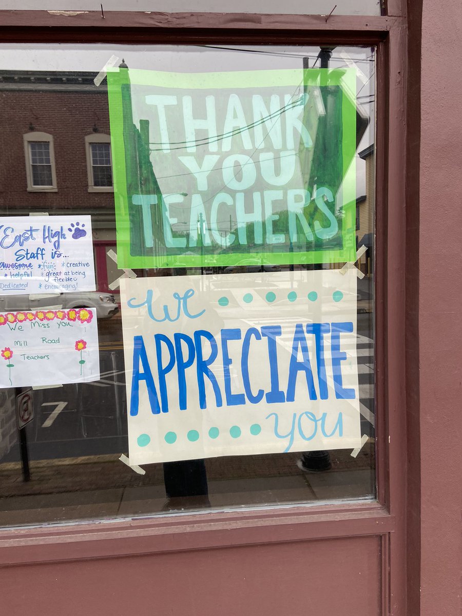 Proud to drive through Elizabethtown PA and see signs in businesses windows thanking teachers!  #@BearCreekEtown