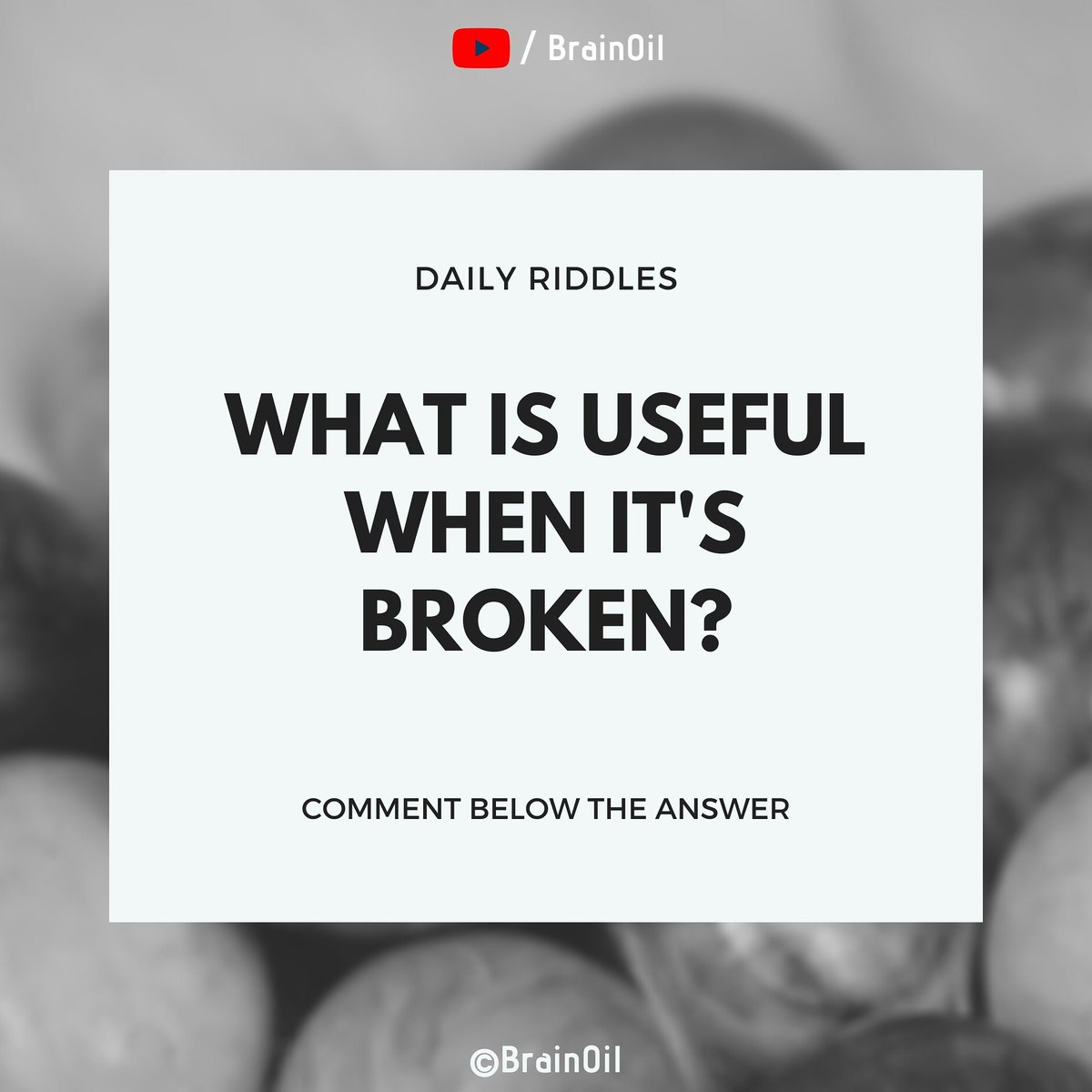 brainoilyt's tweet photo. Do you know the answer?
You can find more riddles like this one in our YouTube channel. You can also subscribe if you like.
.
.
.
.
#stayhome #staysafe #riddles #riddle #trickyriddle #brainteasers #Quarantine #BrainOil https://t.co/jCj9nmpHne