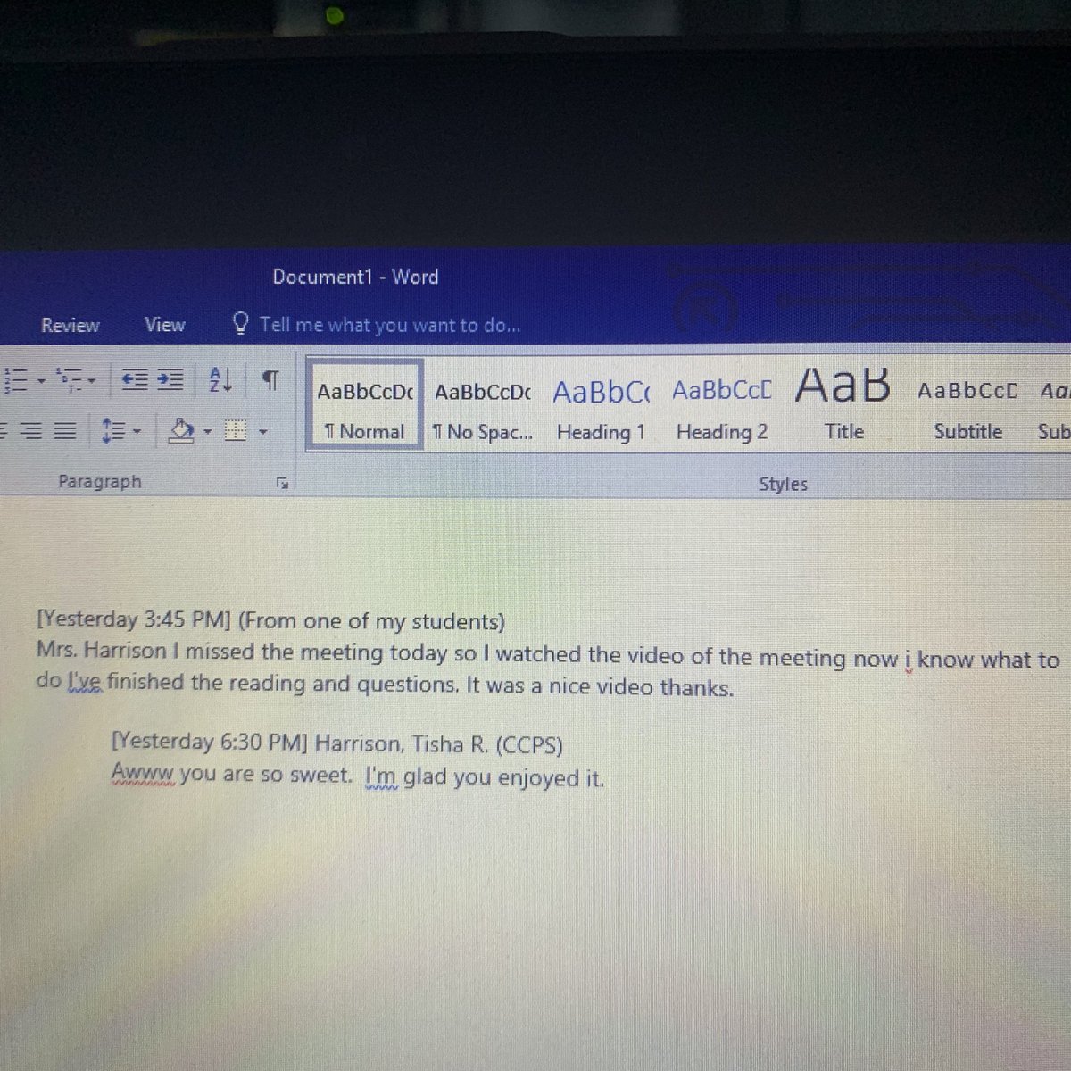 TishaHarrison20's tweet photo. Positive Virtual Connection from one of my students.  ⁦@Billingsley_ES⁩ https://t.co/HQbEPq4N8V
