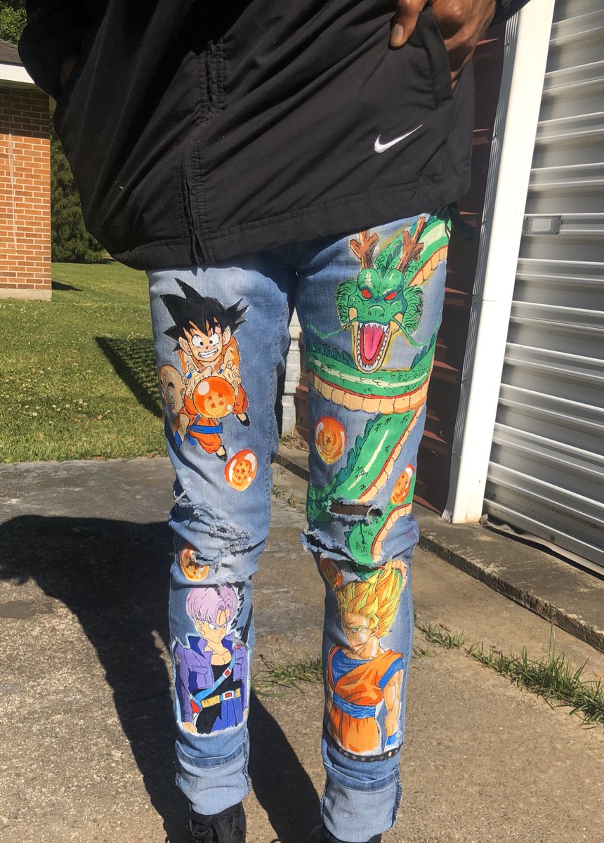 isaiah78th's tweet photo. dragonball z handpainted jeans!! https://t.co/uaiHLBXmp2