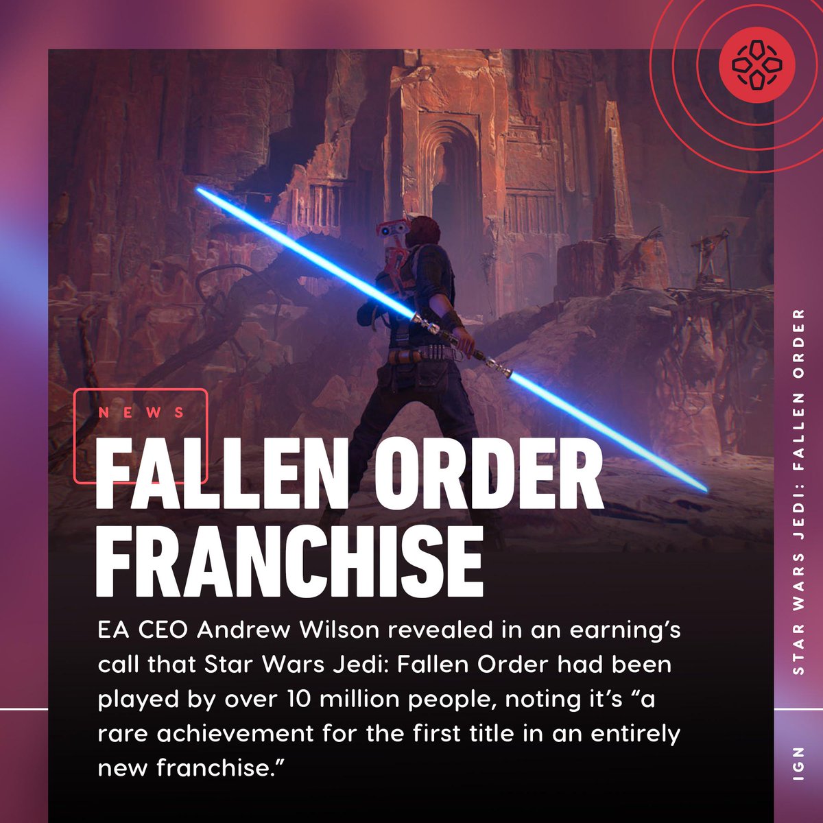 IGN's tweet photo. According to an EA exec, it appears Star Wars Jedi: Fallen Order will get a sequel, as it’s considered the start of a new game franchise. https://t.co/JT61IBhmGO https://t.co/kauMLZNaS7