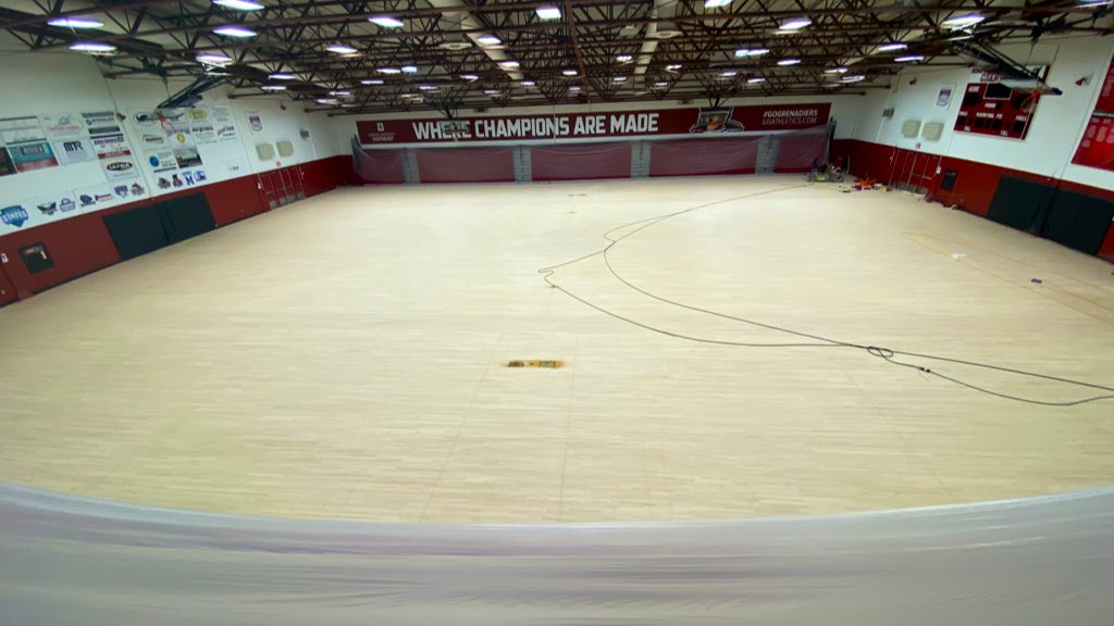 Update from the <a href="/IUSAthletics/">Grenadier Athletics</a> gym floor restoration project. A blank canvas! #GoGrenadiers