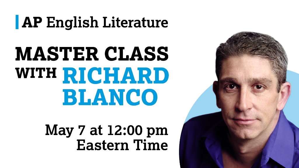 APforStudents's tweet image. NEW: Poet and author Richard Blanco will be joining tomorrow&apos;s #APLit class! 

Set a reminder to watch @rblancopoet&apos;s #APMasterClass: youtu.be/mLppw0f4VcM.