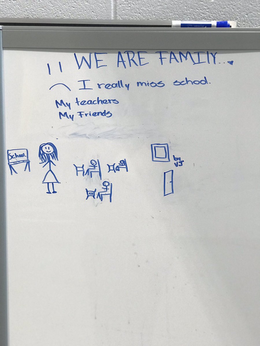 EFES_Principal's tweet photo. Today, a student drew this pictures on the white board as she waited for her laptop to be exchanged.  These words say it all!! We are thankful for our wonderful teachers at COL. Fred Cherry Middle School... We ARE a family!! @DrGreenCFCMS @looney_gill @CfcmsHawks https://t.co/ItyVT0zI4H