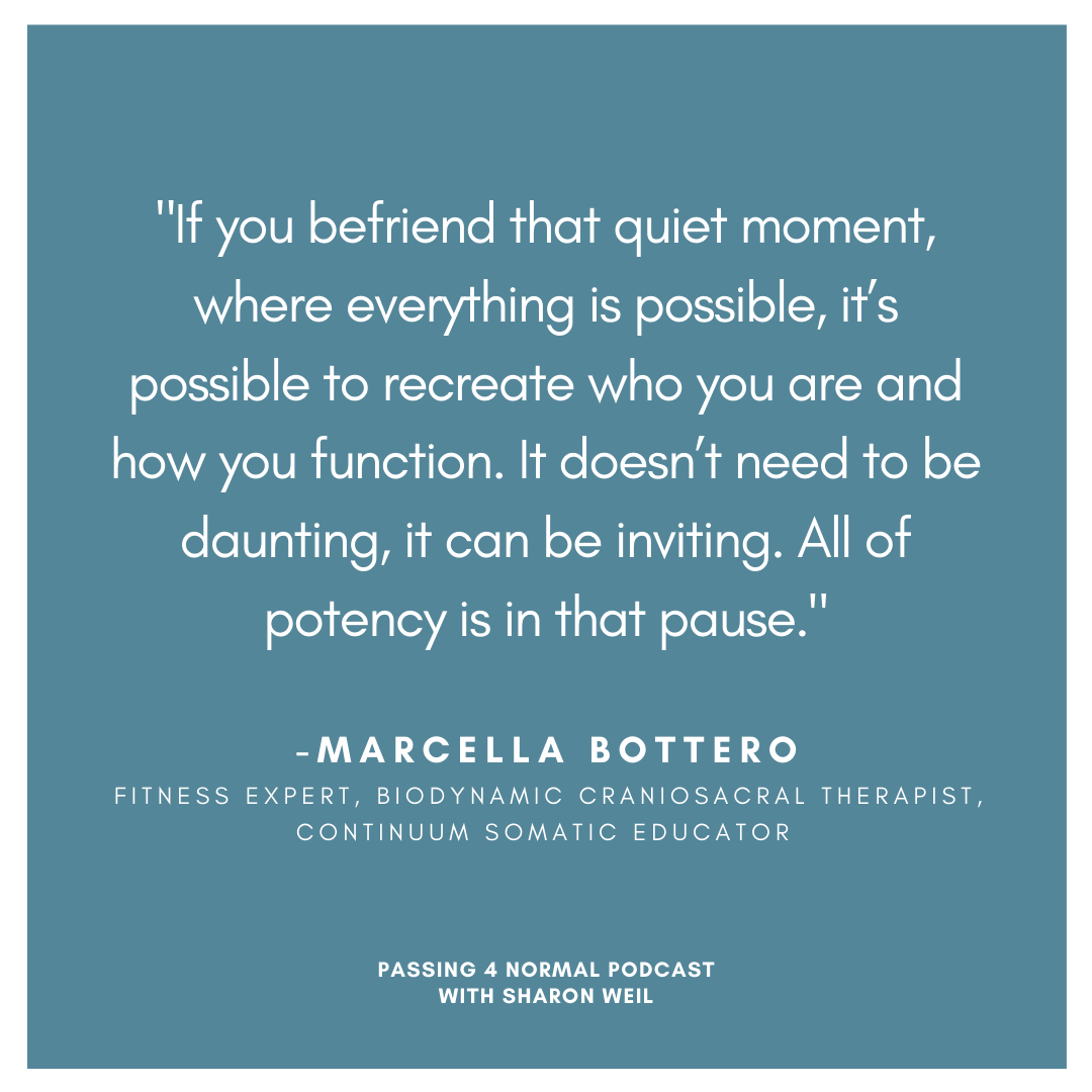 changeabilitybk's tweet photo. The coronavirus #quarantine has put us all on pause. Marcella Bottero, #fitness expert, biodynamic #craniosacral therapist and Continuum #somatic educator, talks about how we can discover our resiliency. Listen to the Passing4Normal podcast https://t.co/omAZm3ylql https://t.co/iDny26oc57