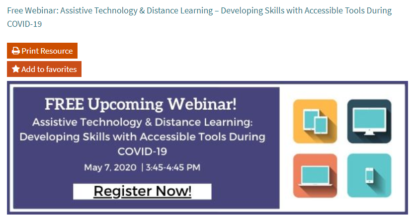 DrStevenReid's tweet photo. For parents of children with LDs, check out @LDatSchool’s Learn at Home resources. Learn more about supporting your child at home including a ‘Free Webinar: Assistive Technology &amp; Distance Learning – Developing Skills with Accessible Tools During COVID-19’ https://t.co/dryeR2eQWs https://t.co/38XRRmotO5