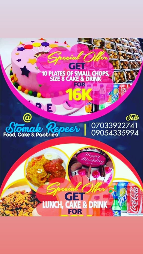 StomakRepeerF's tweet photo. Birthdays are special and we can make it even more special for you and your friends/colleagues. .
Let us plan your special day with you at a reasonable budget.
💠WITH LUNCH PACKS
For 10 people = N22,000
8" cake (any flavor)
10 Lunch packs
10 Drinks https://t.co/R7E9wv2BJE