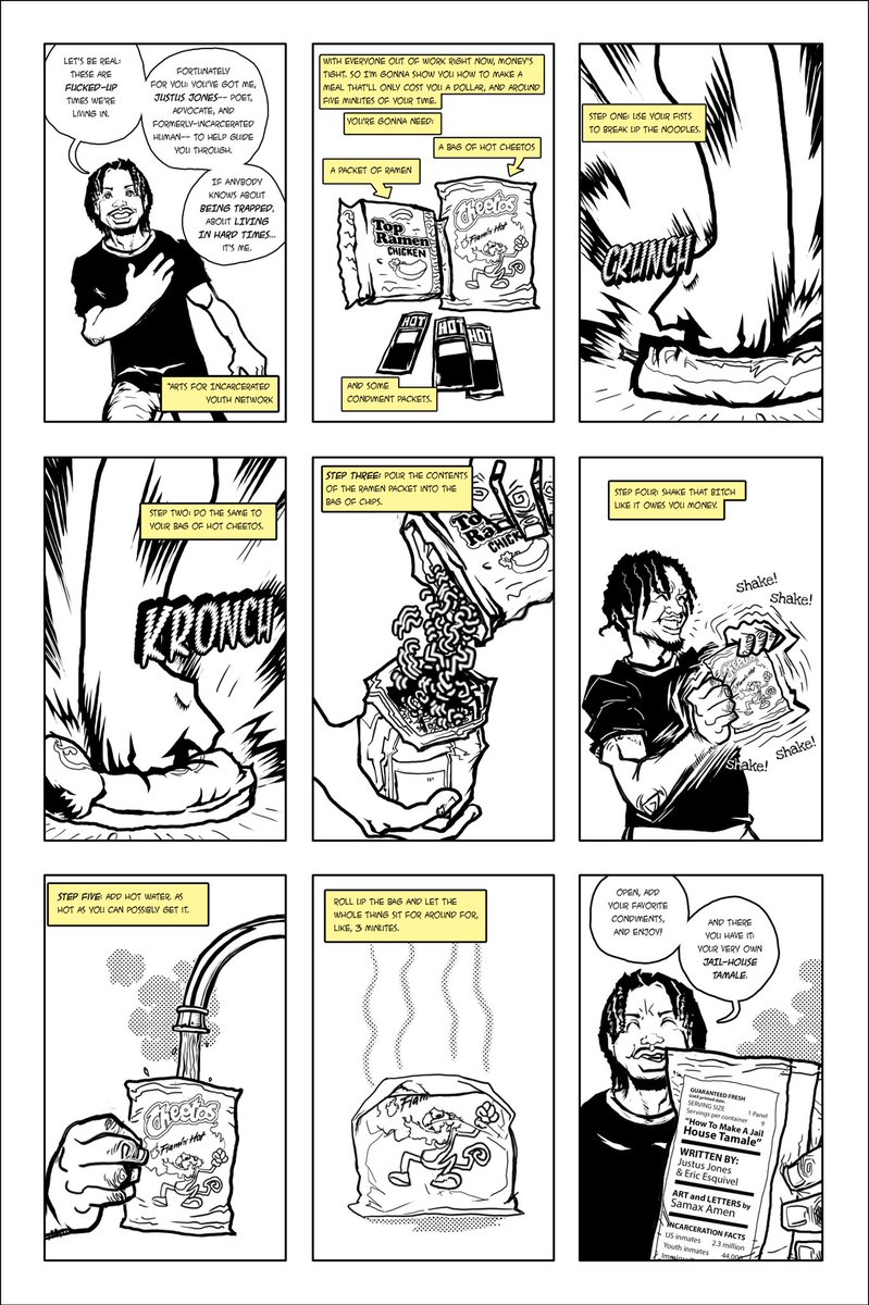 AHJNetwork's tweet photo. Are you struggling during this quarantine? You're not alone. Every Wednesday in May we will share comic-style tips on how to survive from youth who know what it's like to be confined. Our 1st comic comes from our very own Youth Engagement Specialist, Justus Jones! 
#art4justice https://t.co/nyxK589pVI