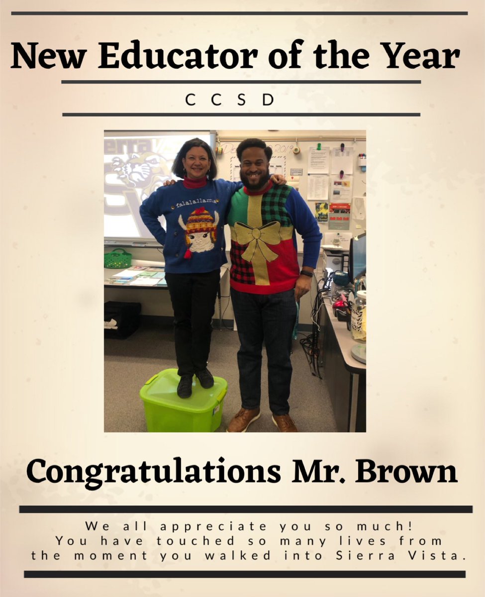 Proud to announce Mr. Kenneth Brown, CCSD New Educator of the Year. This man models class and integrity, &amp; our Vista community adores him! He is the future of CCSD. Congrats Ken! @SuptJaraCCSD <a href="/ClarkCountySch/">CCSD</a> <a href="/LeoTheLionSVHS/">Leo the Lion</a> <a href="/NVSupt/">NV Superintendent of Public Instruction</a> @GovSisolak