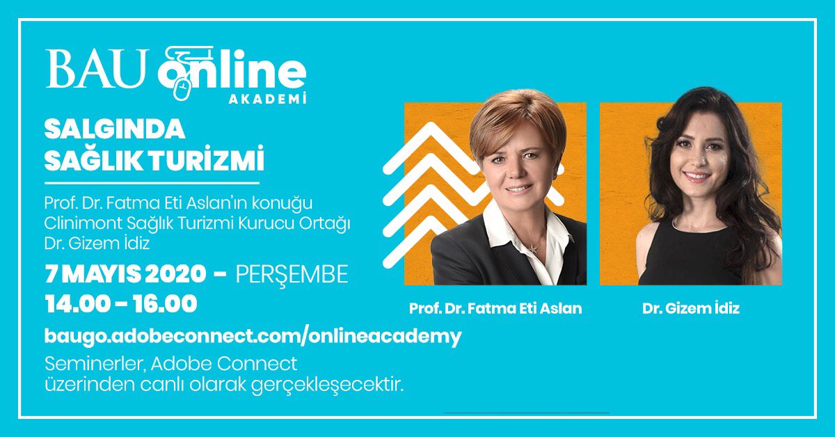 BAU Online Akademi’de 7 Mayıs Perşembe Günü Saat 14:00’de BAU Sağlık Bilimleri Fakültesi Dekanı Prof. Dr. Fatma Eti Aslan’ın Konuğu Clinimont Sağlık Turizmi Kurucu Ortağı Dr. Gizem İdiz “Salgında Sağlık Turizmi” Hakkında Sizleri Bilgilendirecek.

Link: bau.adobeconnect.com/onlineacademy/