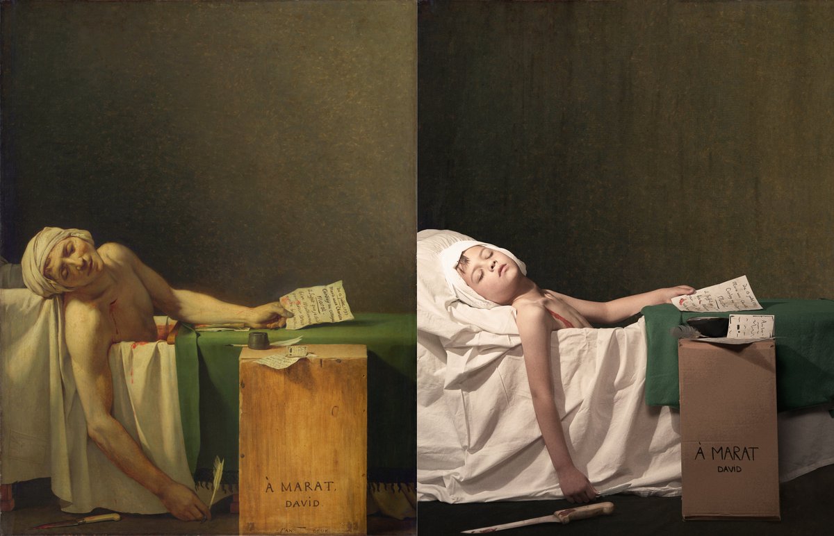 juguyard's tweet photo. Mon fils dans son interprétation tragique de La Mort de Marat. Super challenge pour redécouvrir autrement une œuvre bien connue! 🎨🔍 #GettyMuseumChallenge https://t.co/75kUoFj7fx