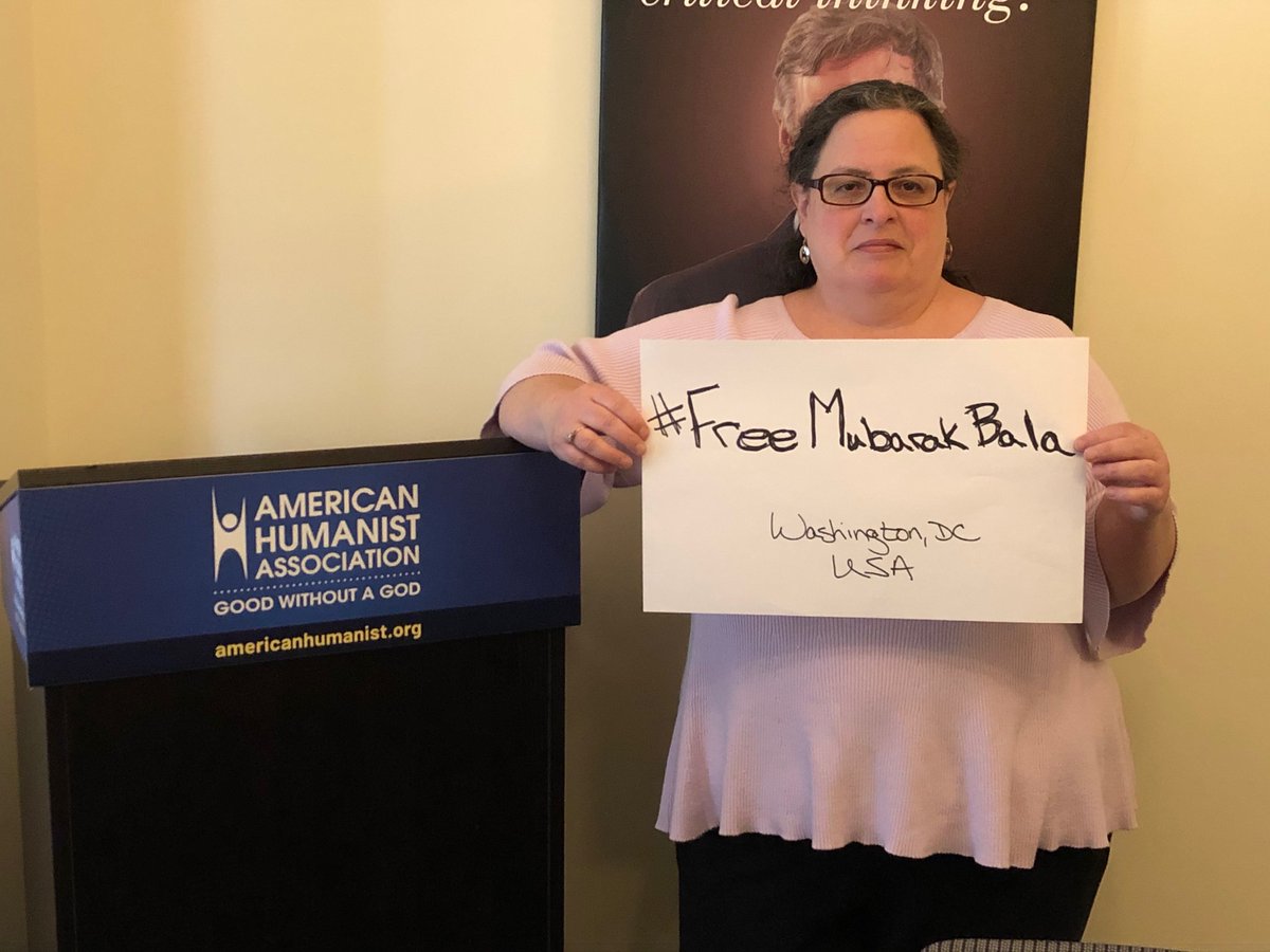 americnhumanist's tweet photo. Nicole Carr, AHA director of development, is asking the Nigerian Police Force to #FreeMubarakBala. (Head to https://t.co/3DbQzznj6l to find ways to help get Mubarak Bala out of police custody.) @PoliceNG, @MBuhari, and @MalamiSan. https://t.co/gJ0X9OnEwV