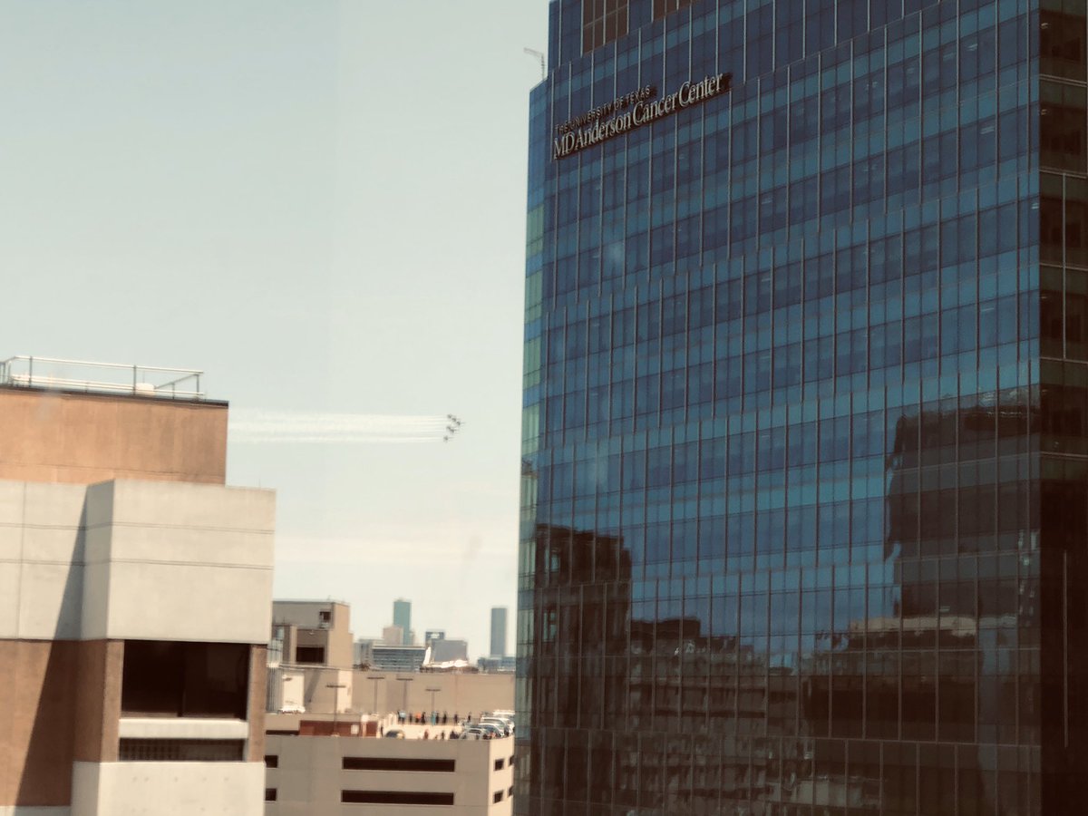doctorpemm's tweet photo. Awe-inspiring, Spectacular to see in person the @BlueAngels fly over today here @MDAndersonNews in honor of our #HealthcareHeroes ! Very moving moment of us. Thank you 🙏 @BlueAngels for this uplifting &amp; inspiring moment because #WeAreAllInThisTogether #COVID19 #endcancer https://t.co/M5DWk5N5IA