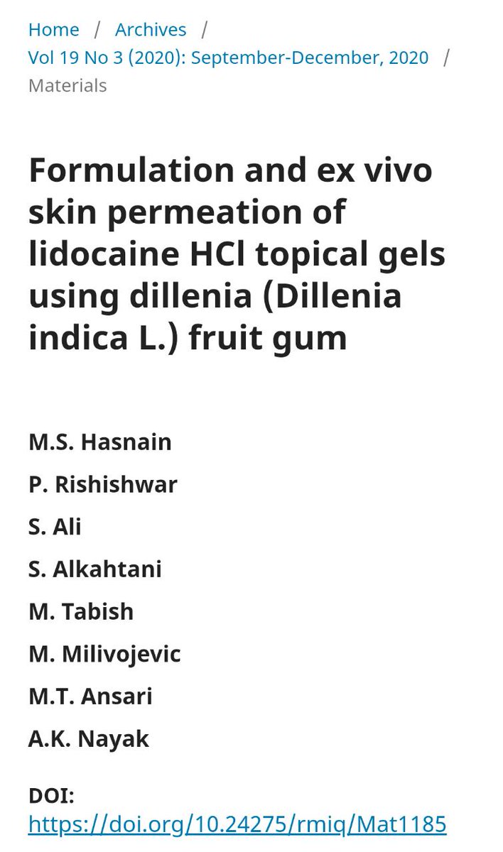 Our collaborative research paper is out!
Formulation and ex vivo skin permeation of lidocaine HCl topical gels using dillenia (Dillenia Indica L.) fruit gum.
lnkd.in/g37hTz4 

lnkd.in/gTwqNkQ 

#lidocaineHCl #Topicalgel #skin #drugPermeationModel #skincare