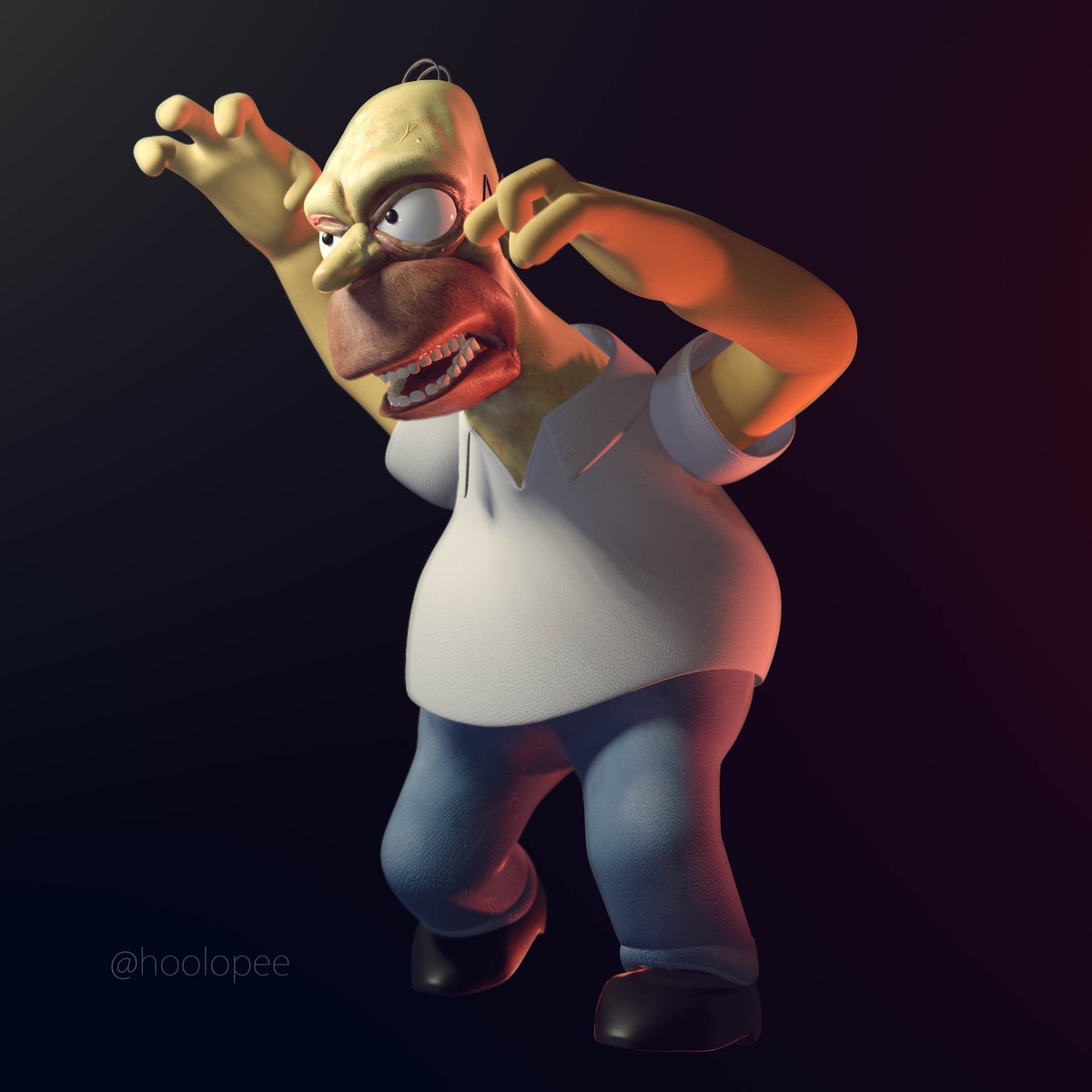 hoolopee's tweet photo. homer's all rigged and painted. he hates the boy! #b3d #eevee #substance #simpsons #thesimpsons #homer #bighomer #homerstream https://t.co/qMyGOVNoEb