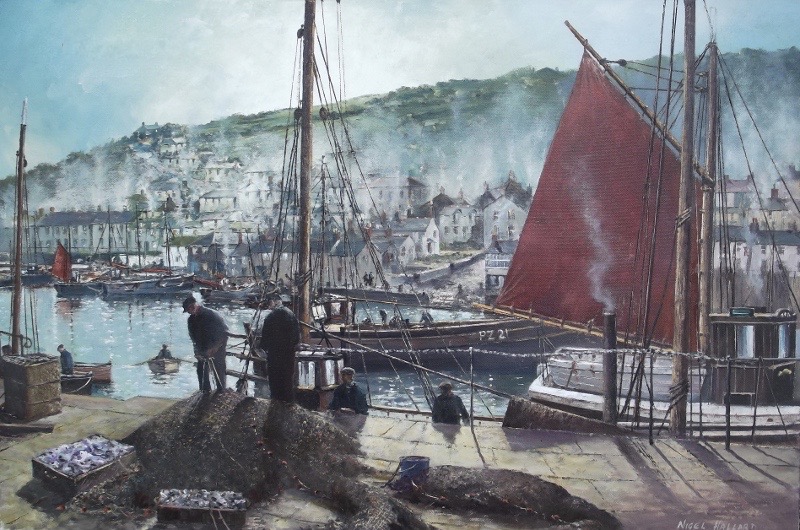 Painting of the day:Mousehole harbor by Nigel Hallard (1936-May 6th 2020). 
has been working here 4 decades. 4 many visitors, their trip to Mousehole was not complete without a visit to his gallery.1 of his P hangs in the home of former British PM John Major.
RIP, Nigel: sail on.