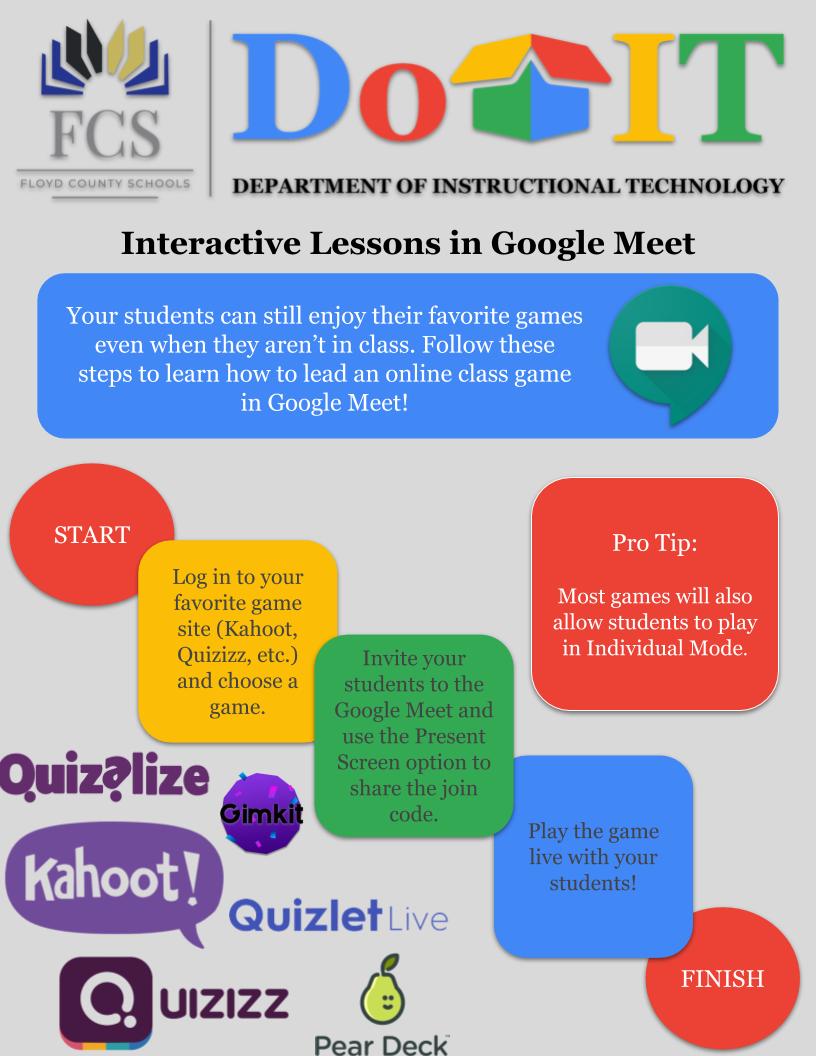 carringtonitc's tweet photo. FCS DoIT Weekly ProTip:  There are many tools that you can use to make your virtual lessons more interactive in Google Meet. See some suggestions below from your FCS ITS team &amp; don't forget to contact your ITS to learn more! @fcstechdept #floydpln https://t.co/kagGxQDctK