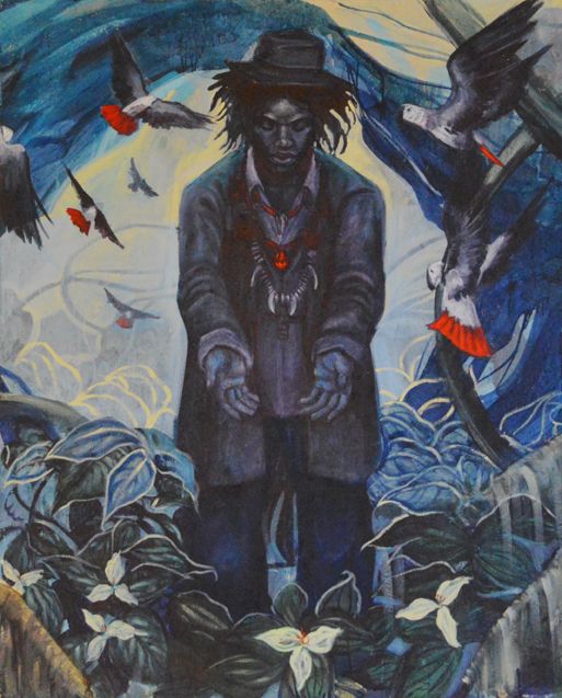 blackpotmojo's tweet photo. "Small world. Can't just save your own, got to save everybody." - Arthur Rickydoc Flowers speaking today on mounting up a healing during this challenging times #communalwork #hoodoo #thehoodoobookofflowers
"Root Doctor" by Stephen Hamilton, acrylic on particle board https://t.co/VqEh7ndLtR