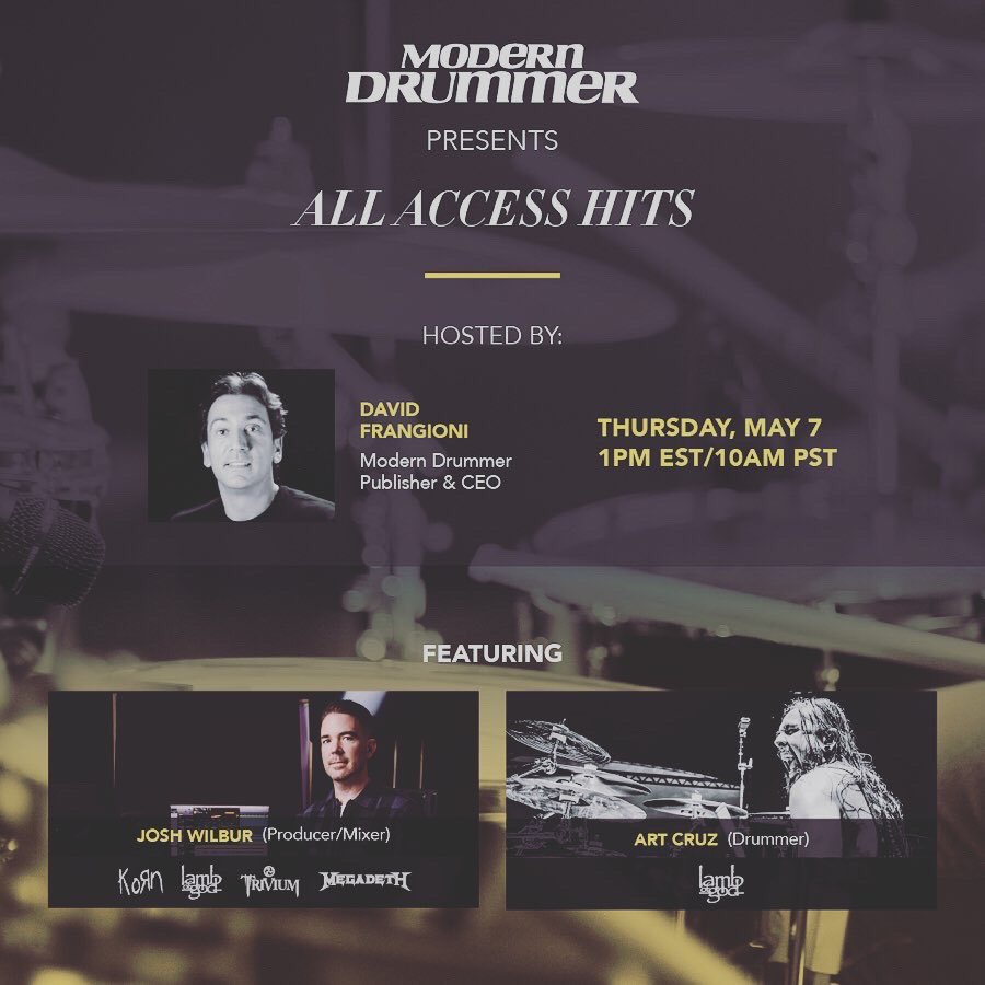 Art Cruz (@theartcruz) on Twitter photo Get an inside look of all things drums, as I discuss the ‘Lamb Of God’ sessions w/ <a href="/modern_drummer/">Modern Drummer</a> and <a href="/JoshWilburMusic/">Josh Wilbur</a>
Register here: us02web.zoom.us/webinar/regist… Get an inside look of all things drums, as I discuss the ‘Lamb Of God’ sessions w/ <a href="/modern_drummer/">Modern Drummer</a> and <a href="/JoshWilburMusic/">Josh Wilbur</a>
Register here: us02web.zoom.us/webinar/regist…