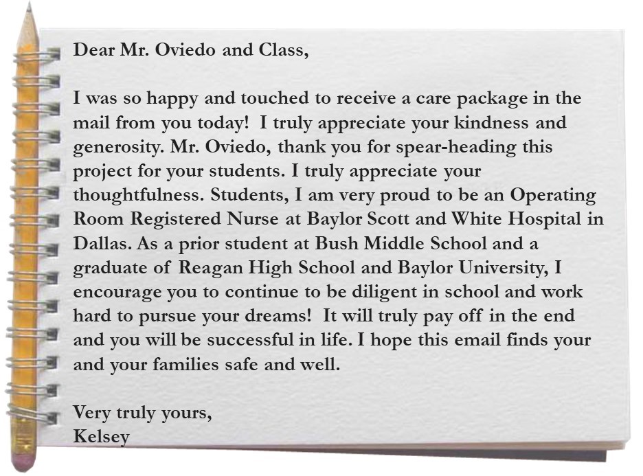 elar_gt's tweet photo. The GT program at @bushneisd granted randomly selected wishes from GT ELAR students. One student’s wish was to help his sister, a nurse, as she helps combat COVID-19. Helping others helps empower students during these uncertain times. #AlwaysaBulldog @NEISDfam @NEISD https://t.co/0fOVhURr4s